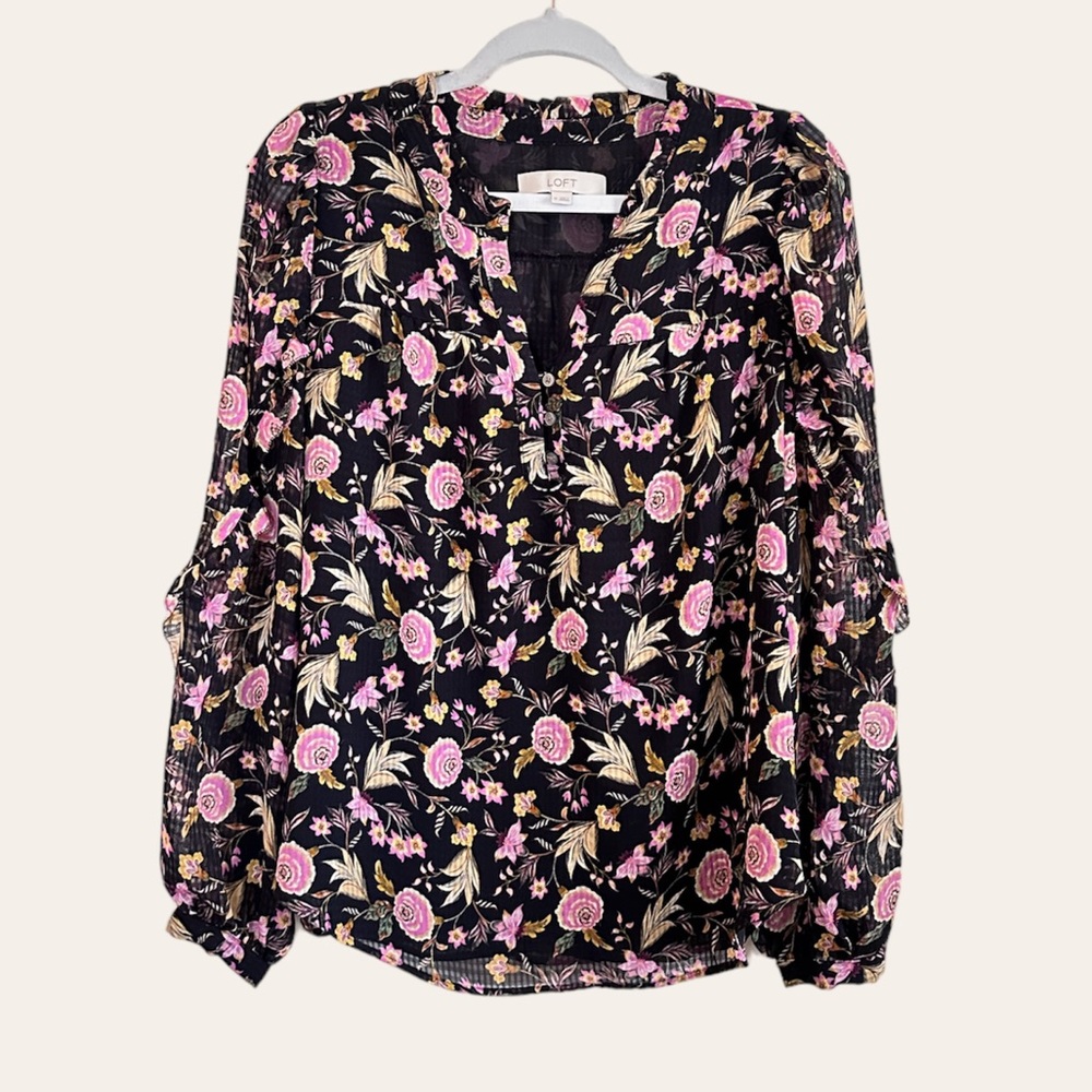 Loft Sheer Ruffled Floral Blouse